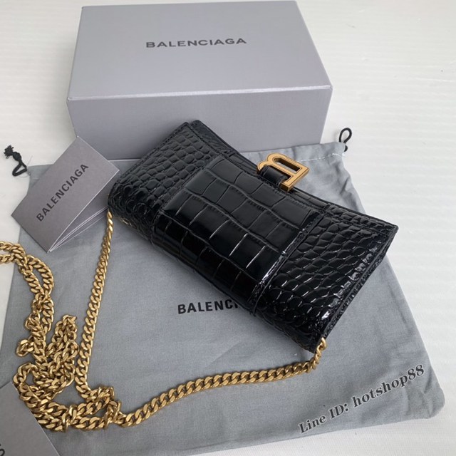 Balenciaga專櫃爆款鱷魚紋黑色金扣Hourglass mini鏈帶包 巴黎世家鏈條沙漏包 fyj1470